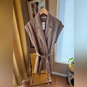 Abercrombie & Fitch Belted Blazer Dress Sleeveless Taupe Brown Size Small NWT